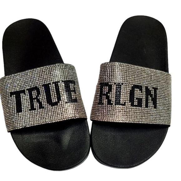 True religion rhinestone  slides- NEW Sz 10 - Picture 3 of 12